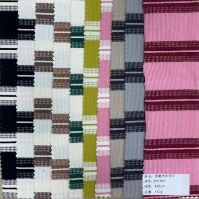 New Spring/Summer Cotton Spandex Frame Knitted Colorful Stripes Bead Ground Stripes Double Yarn Pit Stripe T-shirt Fabric 220g photo-2