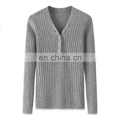 2024 New Arrival Ladies V-Neck Cashmere Sweater 100% Ribbed Knitted Casual Style for Autumn Season with Front Logo