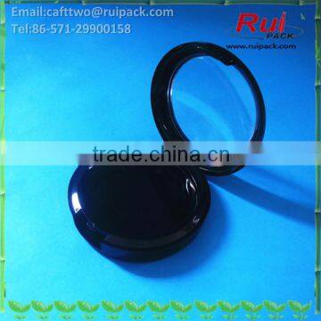 Black round single layer shading powder case with clear cap, one layer pressed powder case/container