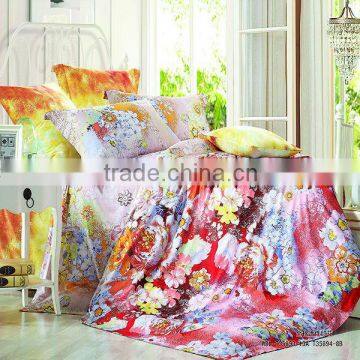 Reactive Dye Flower Print Bedding Cotton Duvet Cover Bed Set