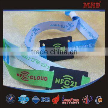 MDW207 Custom NFC polyester bracelet rfid fabric woven wristband for festival event
