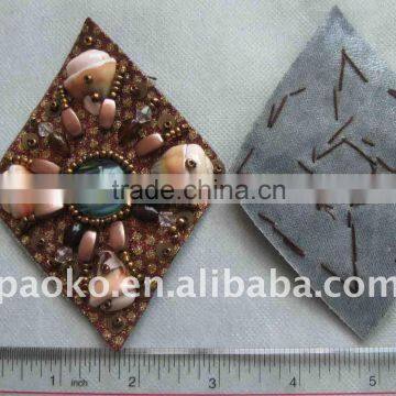 Diamond Shape Fashion Style Bead Sewing on Patch Embroidery Applique, Fabric VNeck, Neckline Motif