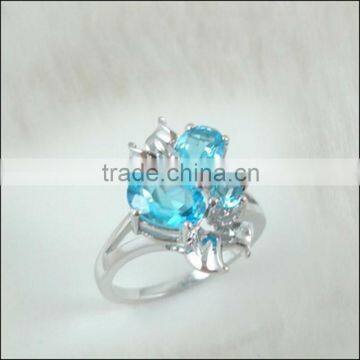 925 Sterling Silver Genuine Natural Blue Topaz Ring Rhodium Plated Hot Sale Semi-Precious Butterfly