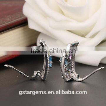 925 Sterling Silver 2.9CT Genuine Gems(Topaz,Amethyst,Garnet,Citrine,Peridot) Handmade Clip on Earring photo-5