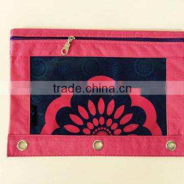 Osini design custom 3-Ring binder colorful zipper pencil pouch with flower print fabrics window