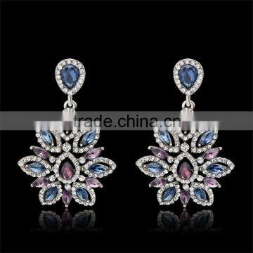 New Charm Fashion Crystal Rhinestone Water Drop Leaf Flower Dangle Drop Earrings photo-3