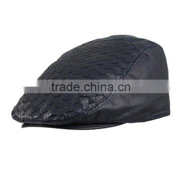 high quality black sheep leather flat cap