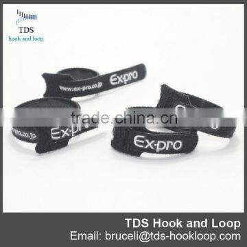 Hot Sale Elegant Black Reusable Custom Logo Hook and Loop Cable Tie