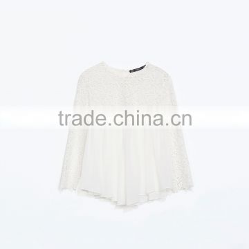 Ladies fashion design combination lace trendy blouse