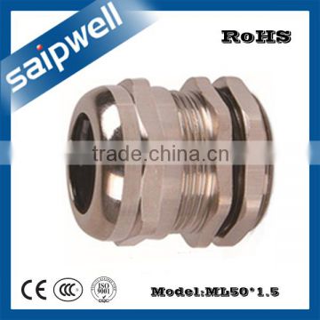 SAIPWELL ML50*1.5 Hot Sale Long Type Waterproof Brass Plating Nickel cable gland for Junction Box