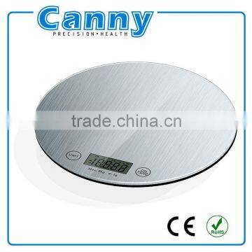 Silver Brushed Printing Food weighing scale digital kitchen scale for familly BIG ROUND PLATFORM electronic kitchen scale