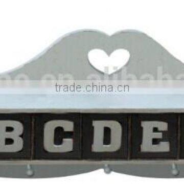 Vintage wood wall plaque hook with letter drawers