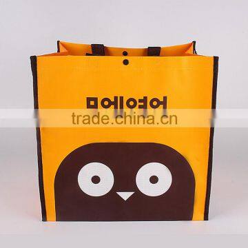 PP woven fabric with MAT lamination shopping bag ,button closure style ,,webbing PP handle ,with CMYK printing