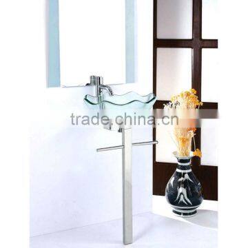 High Quality Tempered Glass Washing Basin, Transparent Glass with Stainless Steel Holder