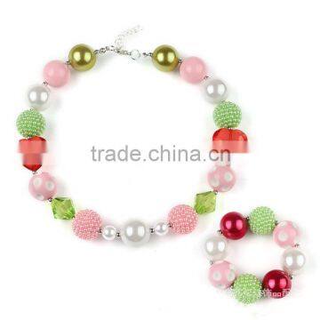 fashion popular children necklace jewelry set ,colorful pearl Pendant Necklace