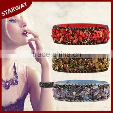 New arrival trendy natural stone bracelet leather bracelet customized/