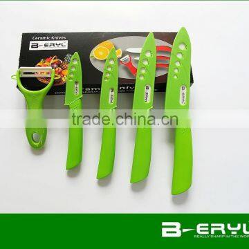 BERYL 5pcs set , 3456 kitchen knives+peeler+color box,Ceramic Knife sets 4 colors straight handle,White blade