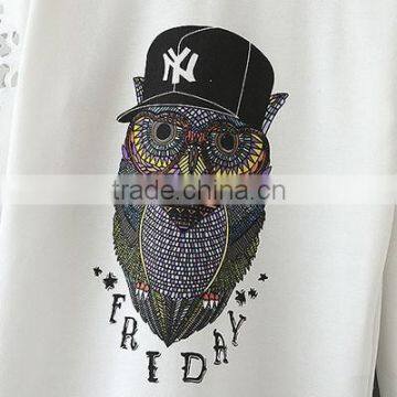 Korean Casual All-Purpose Style Fashionable Crew Neck Owl-Pattern Female Fitness Wear photo-4