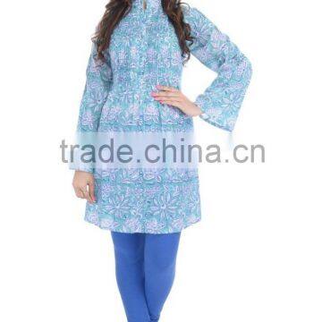 Cotton Hand Block Printed Women TopFashionable Women Kurtis Handmade Tunic Kurtis Blouse