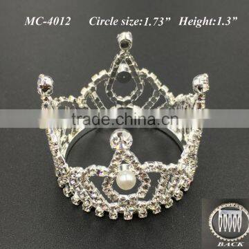 2016 NEW round mini pearl crystal rhinestone comb crown tiara for kid birthday party Bridal Wedding party(MC-4012)