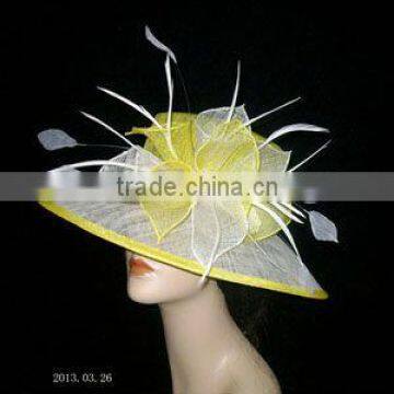 Women's Feather Decorative Wide Brim Sinamay Party Hats photo-2