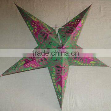 green glitter printed paper star lanterns