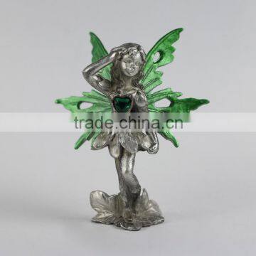 Pewter standing fairy figurine with heart stone