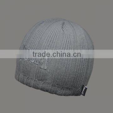 CHARACTER GREY EMBROIDERY BEANIE HATS WHOLESALE WITH WOVEN LABEL