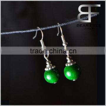 High quality Fashion Jewelry 1cm Green Beads Drop Earrings Designs for Ladies