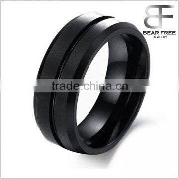 Men's Vintage Tungsten Carbide Ring Wedding Band Black Plated, Brushed Top and Grooved In middle