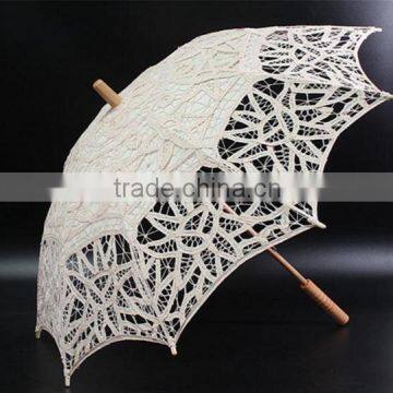 chinese wholesale wooden cotton white lace parasol lace wedding umbrella