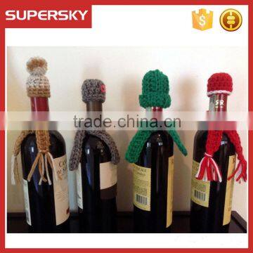 A-842 Knitted Santa Hat Wine Bottle Topper Hand Knitted Wine Bottle Hat Topper Hand Knit Santa Bottle Topper