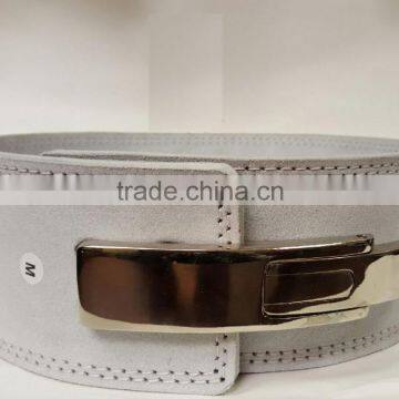 White leather Weight Lifting Lever Buckle Belt/Leather Power Weight Lifting Lever Belt with Customized Logo