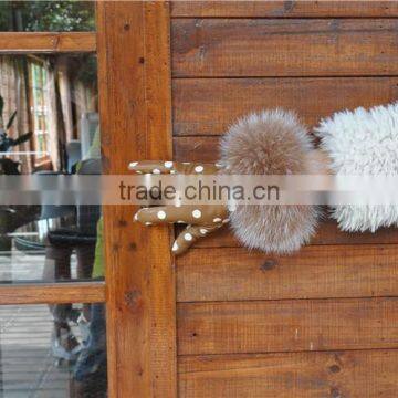 Wholesale Sheep Leather Fashion Brown Dotted Fox Fur Cuffs Women Leather Gloves