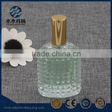 Unique 50ml clear pump sprayer glass perfume bottle