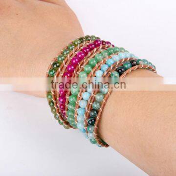 Hand-woven Natural Gem Bracelet Bangle Multilayer Leather Bracelet Women Fashion Wrap Bracelet Jewelry Wholesale photo-4