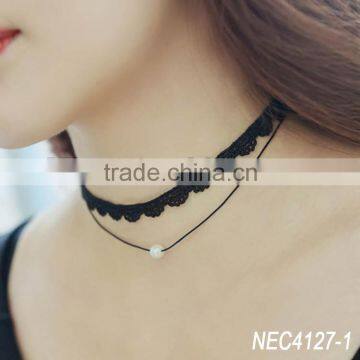 2016 IN STOCK Woman Hot Sexy Black Lace Fancy Double Layered Pearl Lace Necklace photo-5