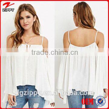 2015 New arrival tops designs fashion sexy drape open shoulder blouse for women