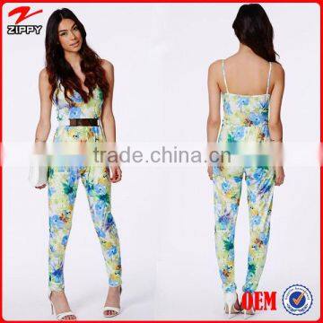 Floral print spaghetti strap one piece jumpsuit women jumpsuit 2014