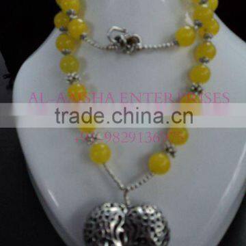 Yellow Jade German Silver Necklace