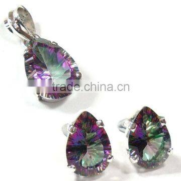 Mystic Topaz Handmade Pendant studs wholesale jewelry set 925