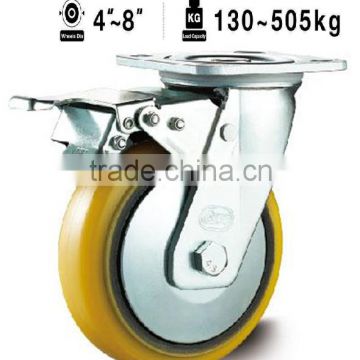 Swivel Total lock(metal) Iron Core PU Caster Heavy duty Double Ball Bearing Caster