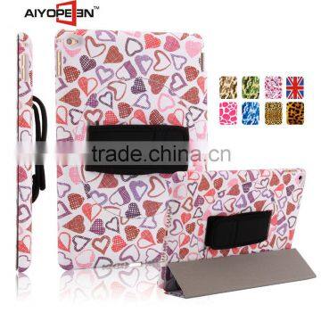 newest 360 degree Hand Rotation Rubber Hard handheld Lovely Heart Design Case For iPad Air2