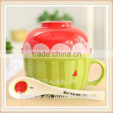 Large Ceramic Soup Bowl Set With Spoon in Fruit Shape Design photo-3