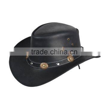 LEATHER COWBOY WESTERN STYLE HAT WITH LEATHER CONCO BAND photo-2