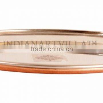 IndianArtVilla Steel Copper Oval Serving Plate for Dinner Restaurant Hotel Home Kitchen Dinning Gift item Tableware