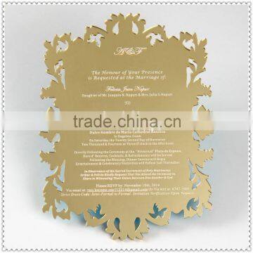 Golden Engraving Acrylic Mirror Card For Wedding Invitation Centerpieces