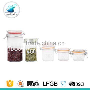 1000ml 500ml 250ml 125ml airtight glass jar with clamp lid