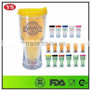 Bpa Free Double Wall 14 oz Beer Drinking Cup With Pink Lid