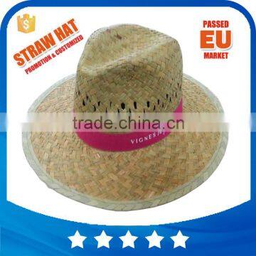 Wholesale custom logo band straw panama hats summer borsalino mens hats wide flat brim sombreros sun straw hat